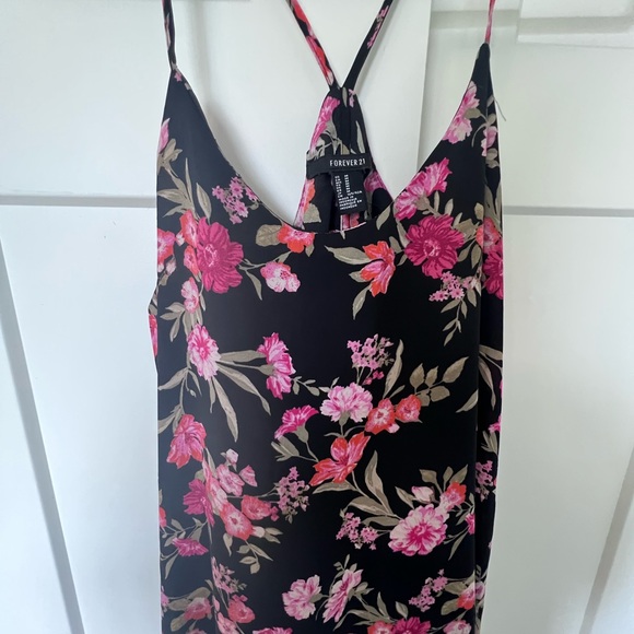 Black Floral Spaghetti Strap Cross Back Mini Dress - Picture 3 of 6